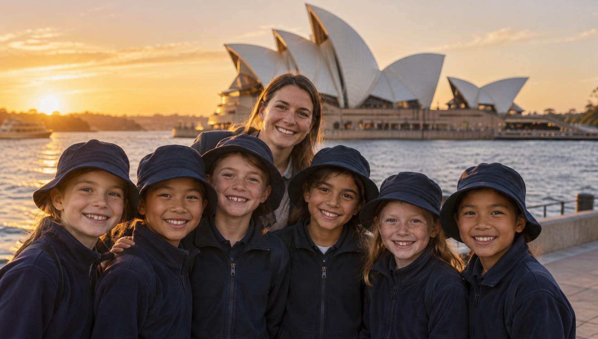 Primary school children and their teacher exploring a historic landmark